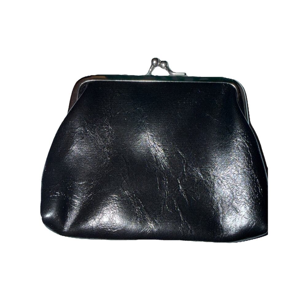 NWOT Black Faux Leather Kisslock Coin Purse With Silver Frame